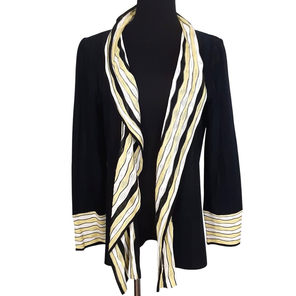 Ming Wang Black Open Drape Front Knit Kimono Cardigan Jacket Women S Art to Wear - Picture 4 of 12